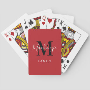 Baralho Monograma da Família Personalizada Vermelha Moder