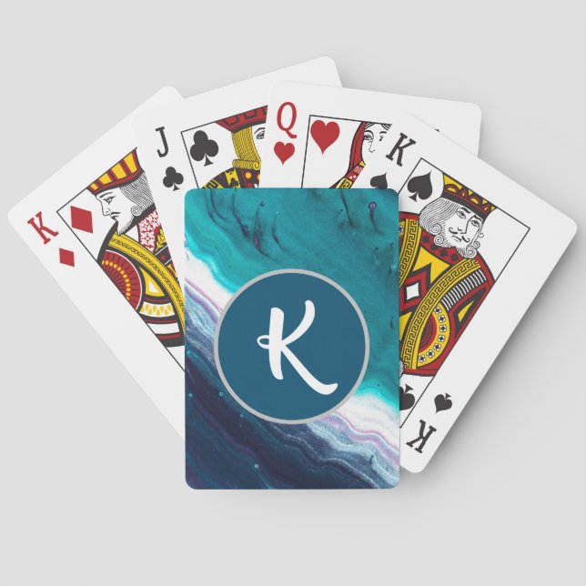 Baralho Monograma de Abstrato Azul bonito (Verso)