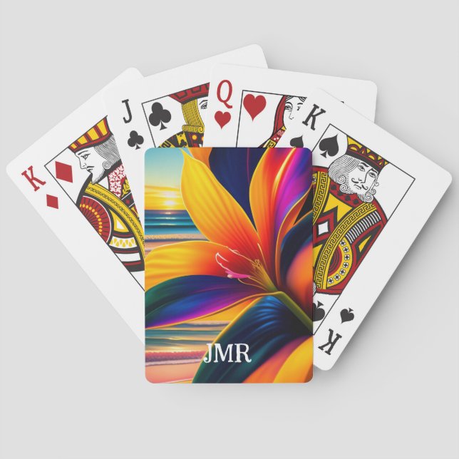 Baralho Monograma de Flores Tropicais de Paraíso (Verso)
