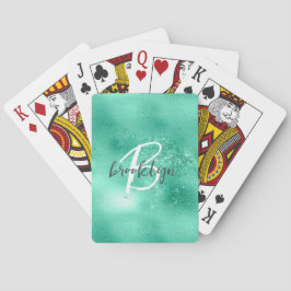 Baralho Monograma de letra manuscrita Glam Verde Mint
