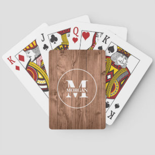 Baralho Monograma de Madeira Rústica Personalizado Inicial