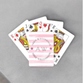 Baralho monograma de na moda de tiras rosa personalizado