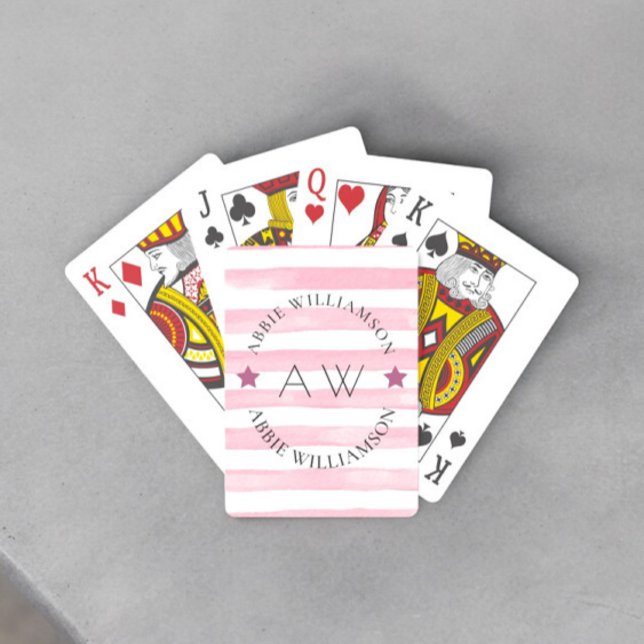 Baralho monograma de na moda de tiras rosa personalizado (fun playing  personalized cards ideaa for family games night )