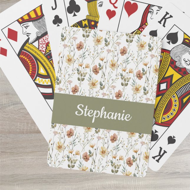 Baralho Monograma de Nome com Aquarela de Flor Silvestre B (Criador carregado)