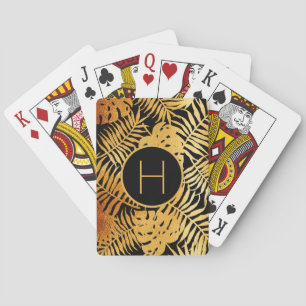 Baralho Monograma de palmeiras tropicais de ouro preto