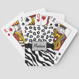 Baralho Monograma de Pele-Leopardo-da-Zebra-Branca-Preta