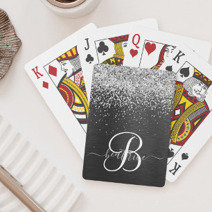 Baralho Monograma do Sparkle Preto com Glitter de Prata Pe