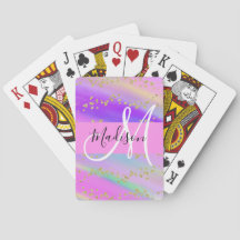 Monograma Dourado Colorido do Arco-Íris do Unicórn