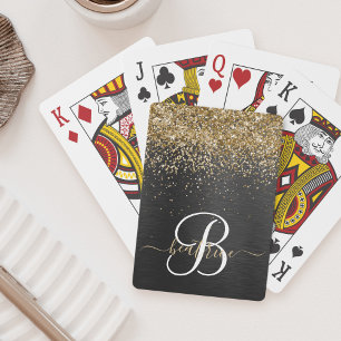 Baralho Monograma Dourado de brilho preto com brilho perso