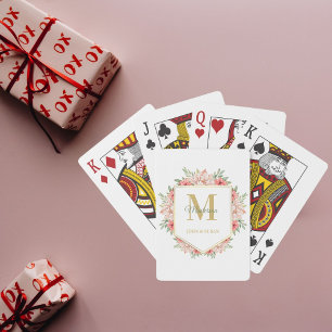 Baralho Monograma Dourado Personalizado Elegante
