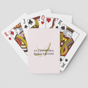 Baralho Monograma Dourado Preto Nome Rosa Pastel Minimalis