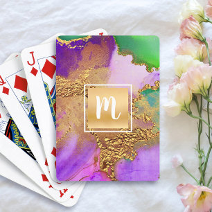 Baralho Monograma dourado roxo verde ágata aquarela ousado