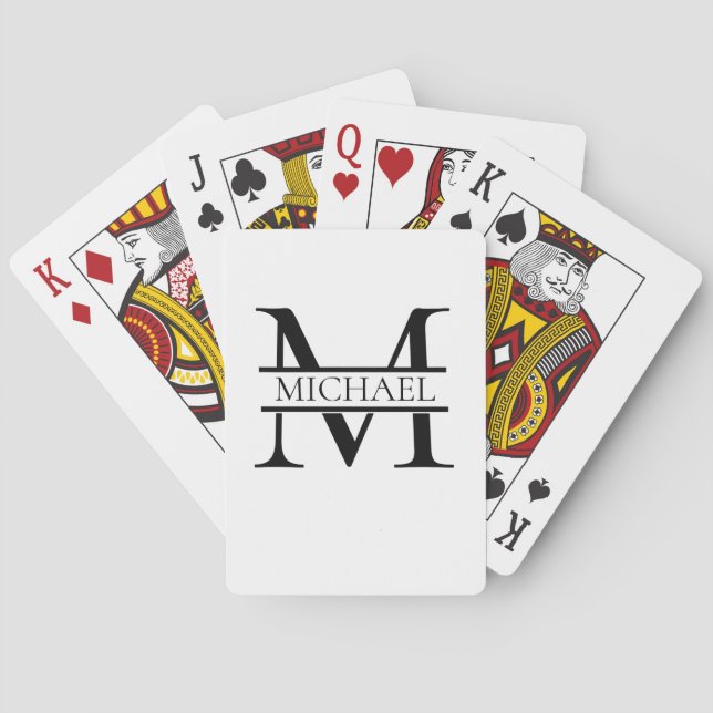 Baralho Monograma e Nome Elegante Personalizados Branco (Verso)