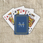 Baralho Monograma e Nome Personalizados Azul e Dourado<br><div class="desc">Monograma Personalizado Azul e Dourado e Cartões de Bricicleta de Bicicleta</div>