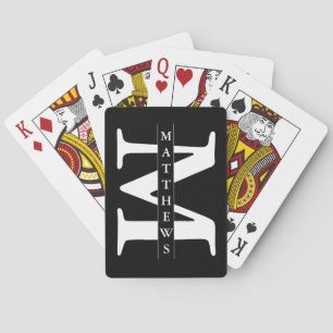 Baralho Monograma e Nome Personalizados Preto e Dourado