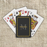 Baralho Monograma e Nome Personalizados Preto e Dourado<br><div class="desc">Cartões de Reprodução de Bicicletas de Monograma Personalizado Preto e Dourado</div>