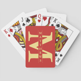 Baralho Monograma e Nome Personalizados Vermelho e Dourado