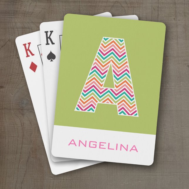 Baralho Monograma Enorme com Chevrons Coloridos - Letra A (Personalized Playing Cards - Large Monogram)