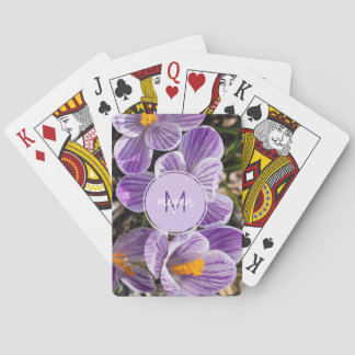 Baralho Monograma Floral de Fotografia em Crocus Roxo