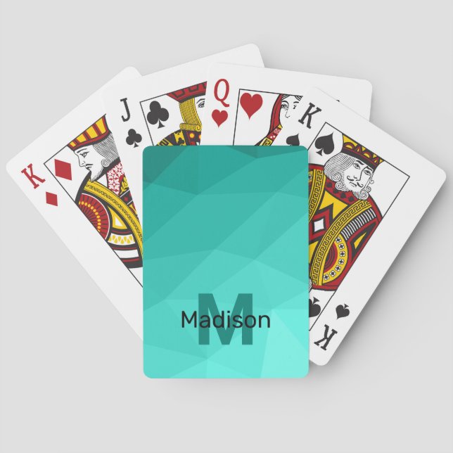 Baralho Monograma Geométrico com Gradiente de Turquesa Aqu (Verso)
