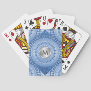 Baralho Monograma geométrico da mandala metálica azul