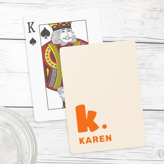 Baralho Monograma inicial e nome laranja (Bold monogram initial and name orange playing cards)