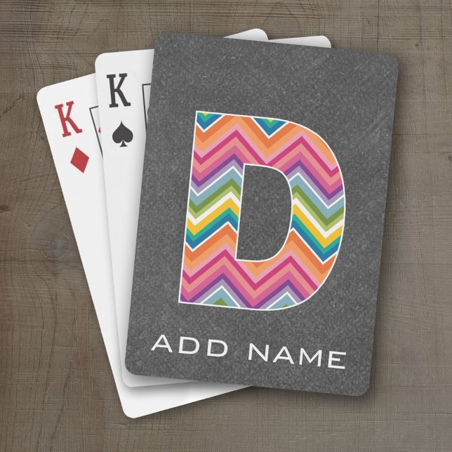 Baralho Monograma - Letra D - Padrão Chalkboard Chevron (Personalized Playing Cards - Huge Monogram)