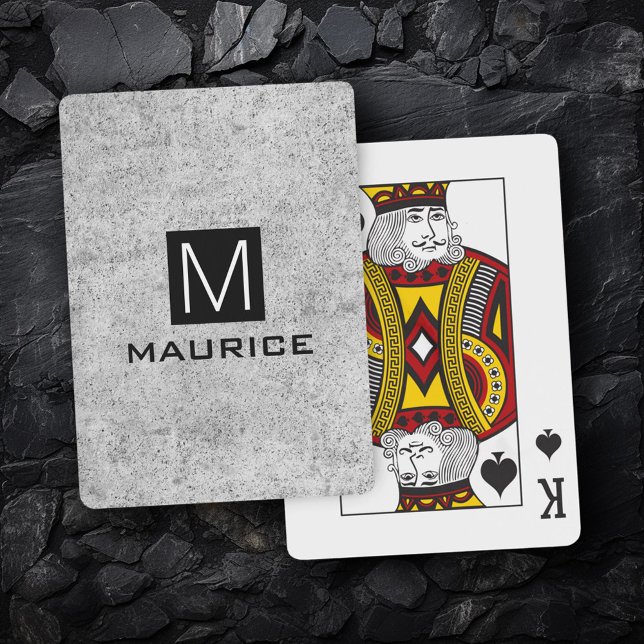 Baralho Monograma masculino moderno de betão preto (Modern masculine monogram black square concrete poker cards)