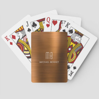Baralho Monograma Metálico Elegante de Cobre Marrom Polido