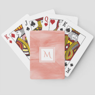 Baralho Monograma Moderno de Marble Sutil Cor-de-rosa Simp