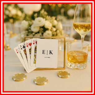 Baralho Monograma Moderno Elegante Simples Casamento Branc