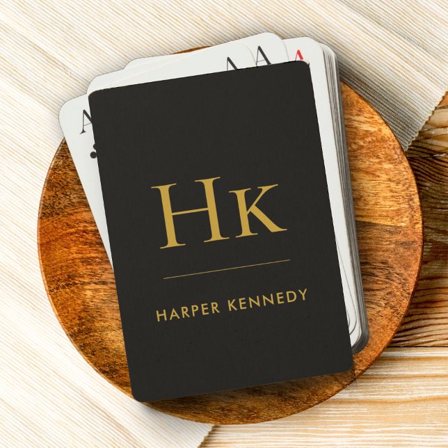 Baralho Monograma | Nome Personalizado Dourado Preto (Criador carregado)