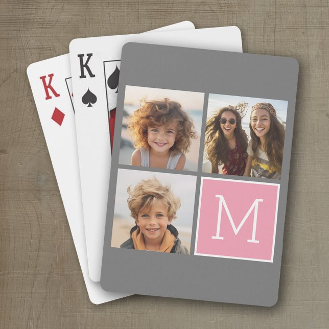 Baralho Monograma Personalizado de Colagem de Fotos do Ins (Personalized playing cards with a fun area to add photos and text such as a name or monogram)