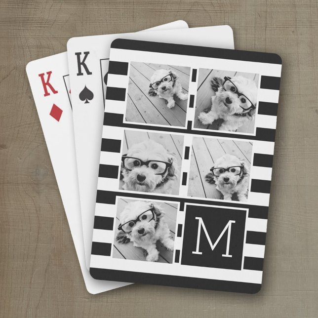Baralho Monograma Personalizado de Colagem de Fotos em Bra (Personalized playing cards with photos and custom text)