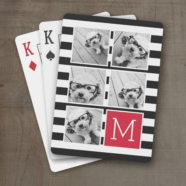 Baralho Monograma Personalizado de Colagem de Fotos em Pre (Personalized Playing Cards)