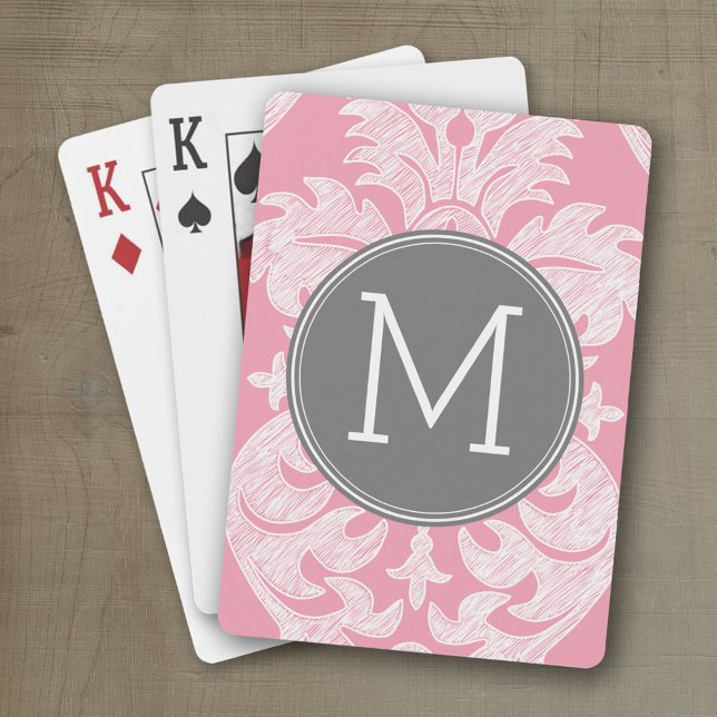 Baralho Monograma Personalizado de Cor damasco Rosa e Past (Personalized playing cards with an area for text such as a name or monogram)