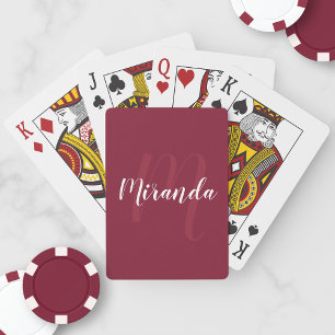 Baralho Monograma Personalizado Moderno e Nome Vermelho Bo