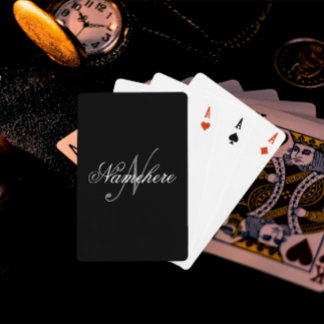 Baralho Monograma Personalizado Único de Nomes Preto e Bra