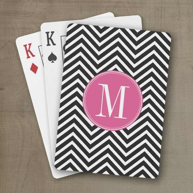 Baralho Monograma Pink Preto e Branco (Personalized playing cards with monogram or custom text)