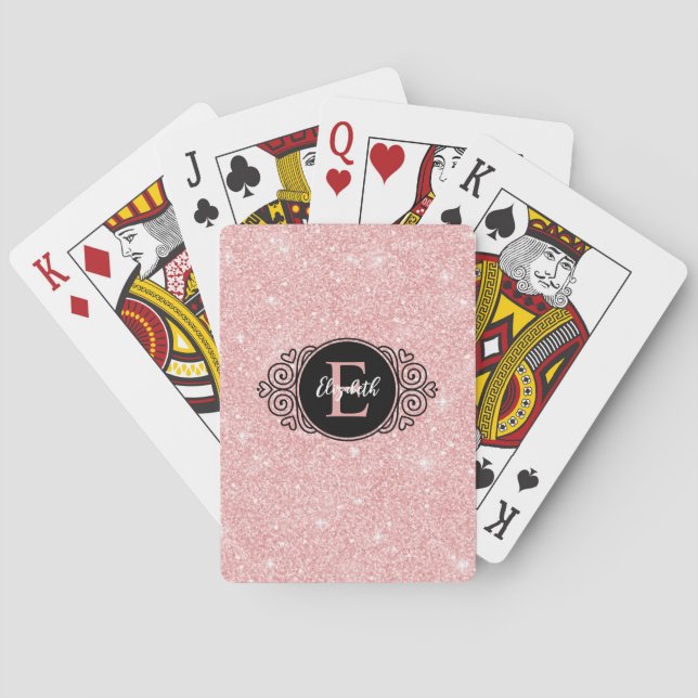 Baralho Monograma Preto com Brilho Rosa (Verso)
