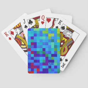 Baralho Monograma Vermelho Azul Geeky com Padrão de Pixel 