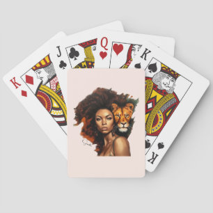 Baralho Mulher afro-americana com Leão majestoso