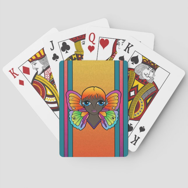 Baralho Mulher Com Asas Borboletas Jogando Cartões (Verso)