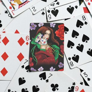 Baralho Mulher Elegante Máscara Veneziana Vermelho Verde