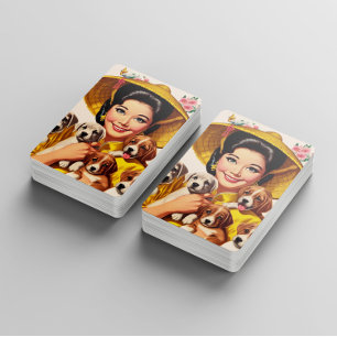 Baralho Mulher Japonesa Vintage e Cachorrinhos