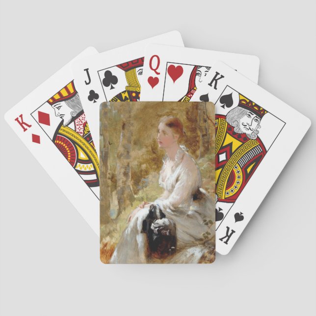 Baralho Mulher sentada em um vestido branco (beleza elegan (Verso)