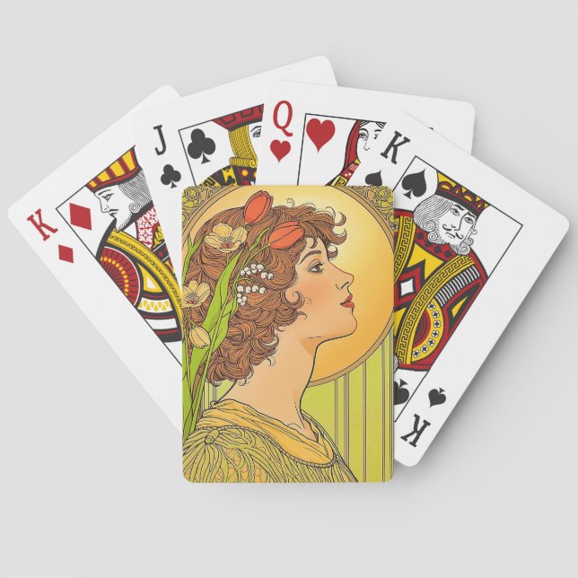 Baralho Musa Art-nouveau com flores da primavera (Verso)