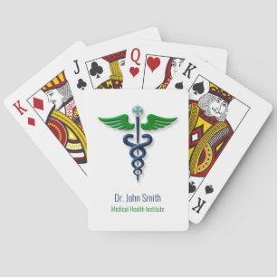 Baralho Na moda Caduceus Green Wings Medical Cross Blue