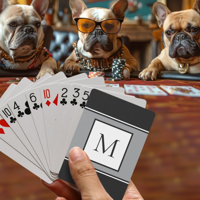 Baralho Na moda de Monograma Moderno Cinza Negra de Tendên (Criador carregado)