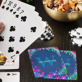 Baralho Na moda Floral Monograma Nome Girly Bonito